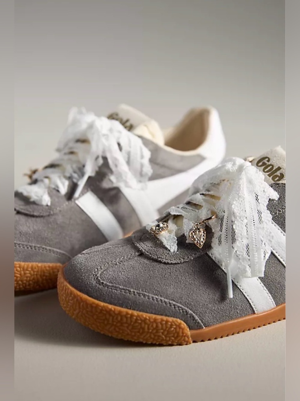 Anthropologie Lace Shoelaces Gold Heart & Crystal Shoe Charms NWT - Picture 5 of 6